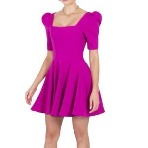 Black Halo Bambi Mini Dress Puff Sleeve Pleated Skirt Orchid SZ 6 NWOT Designer